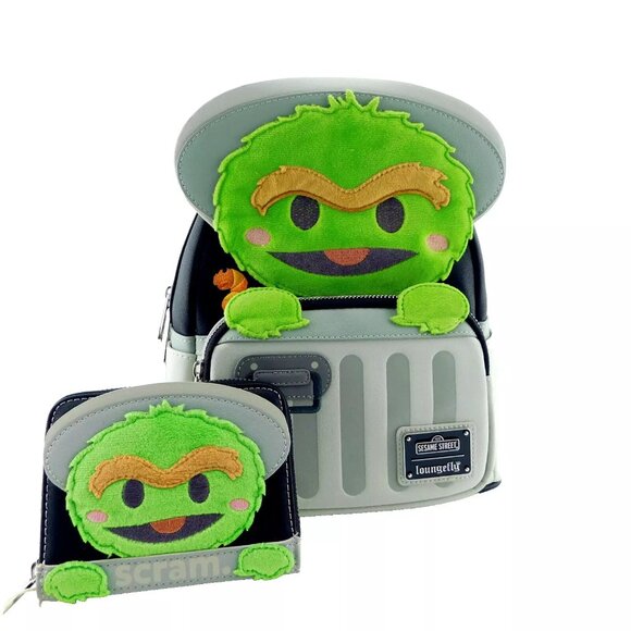 New SESAME STREET Loungefly Oscar the Grouch Backpack Bag and Wallet Set